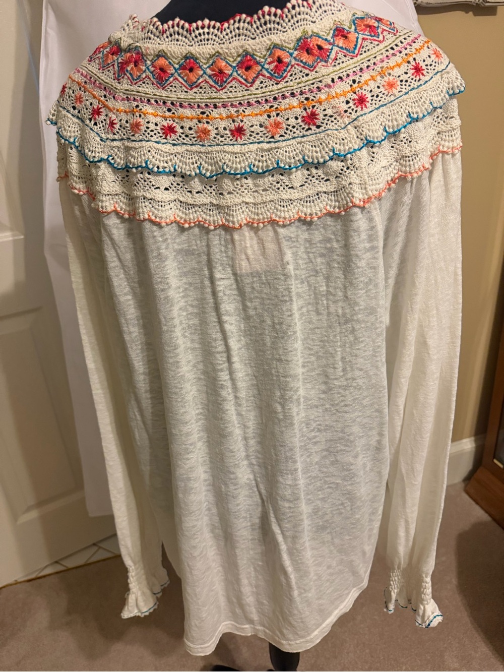 Free People Cream Embroidered V-Neck Tunic with Multicolor Accents - Picture 2 of 2
